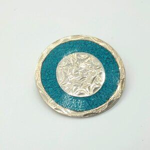 925 Crushed Turquoise Sun Brooch Pendant Vtg Sterling Silver Mexico Pin Jewelry